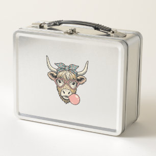Süße Highland-Kuh-Bubble-Gum-Vintage-Vektorgrafik Metall Brotdose