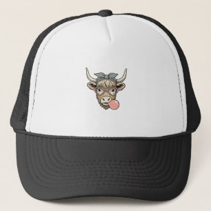 Süße Highland-Kuh-Bubble-Gum-Vintage-Vektorgrafik Truckerkappe