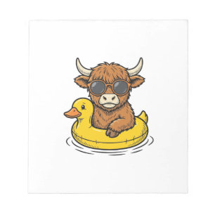 Süße Highland-Kuh-Enten-Schwimm-Vintage-Stich-Kuns Notizblock