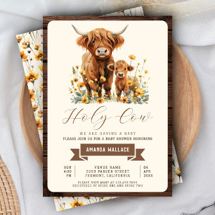 Süße Highland-Kuh Gelbe Wildblumen Baby Shower Einladung