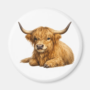 Süße Highland-Kuh Grafik Rundmagnet Magnet