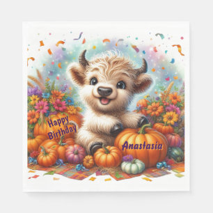 Süße Highland-Kuh-Herbst-Geburtstagsservietten Serviette