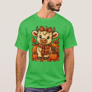 Süße Highland-Kuh Herbst-Kürbis-Karodecke Herbst  T-Shirt