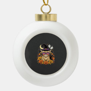 Süße Highland-Kuh-Hexe-Halloween-Kürbis-Party Keramik Kugel-Ornament