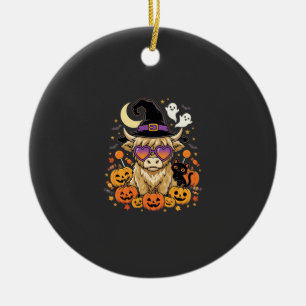 Süße Highland-Kuh-Hexe-Halloween-Kürbis-Party Keramik Ornament