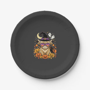 Süße Highland-Kuh-Hexe-Halloween-Kürbis-Party Pappteller