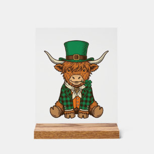 Süße Highland-Kuh Irischer Kleeblatt Vintage-Shirt Acrylschild