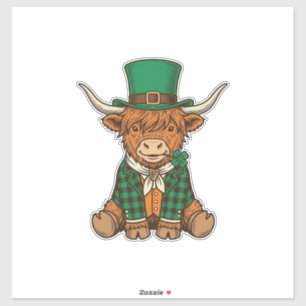 Süße Highland-Kuh Irischer Kleeblatt Vintage-Shirt Aufkleber