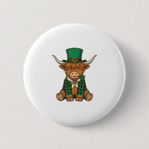 Süße Highland-Kuh Irischer Kleeblatt Vintage-Shirt Button