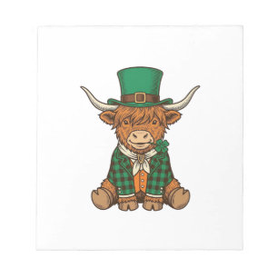 Süße Highland-Kuh Irischer Kleeblatt Vintage-Shirt Notizblock