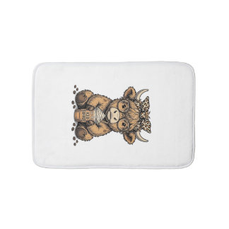Süße Highland-Kuh Kaffee Vintage-Vector-Shirt_1 Badematte