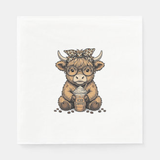 Süße Highland-Kuh-Kaffee-Vintage-Vector-Shirt_1 Serviette