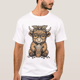 Süße Highland-Kuh-Kaffee-Vintage-Vector-Shirt_1 T-Shirt
