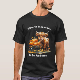 Süße Highland-Kuh Kürbis Herbstlaub Pilze  T-Shirt
