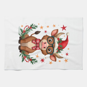 Süße Highland-Kuh Liebhaber Weihnachtsmann Hut Wes Geschirrtuch