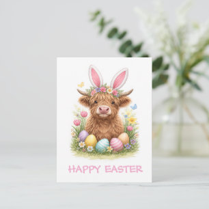 Süße Highland-Kuh mit Hasenohren Ostern Postkarte