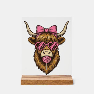 Süße Highland-Kuh mit rosa Herzbrille Vektor_1 Acrylschild