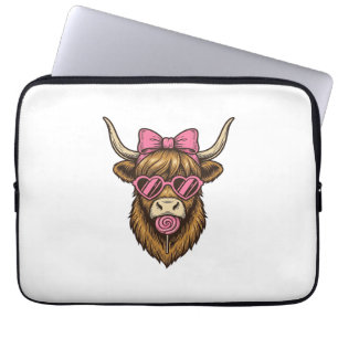 Süße Highland-Kuh mit rosa Herzbrille Vektor_1 Laptopschutzhülle