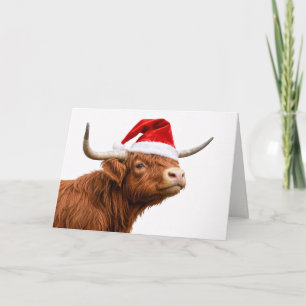 Süße Highland-Kuh mit Weihnachtsmannmütze Weihnach Karte