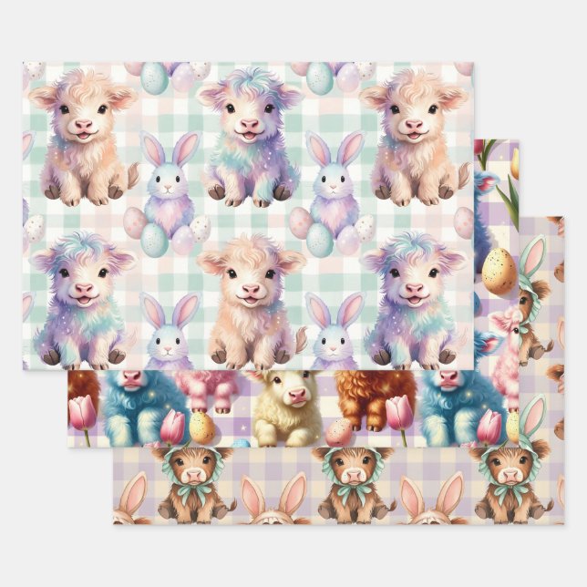 Süße Highland-Kuh Ostern Frühling Geschenkpapier Set (Set)