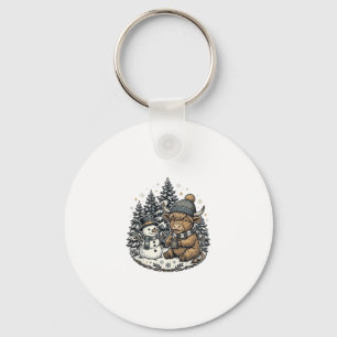 Süße Highland-Kuh-Schneemann-Winter-Shirt-Design_1 Schlüsselanhänger