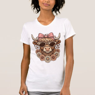 Süße Highland-Kuh Sonnenbrille Rosa Schleife Vinta T-Shirt