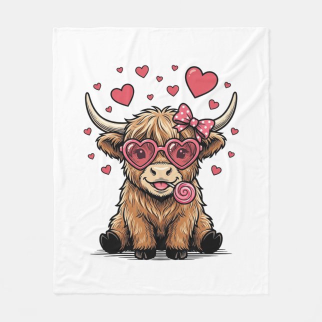 Süße Highland-Kuh-Valentins-Herz-Brille Vektor_1 Fleecedecke (Vorderseite)