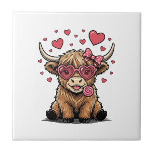 Süße Highland-Kuh-Valentins-Herz-Brille Vektor_1 Fliese