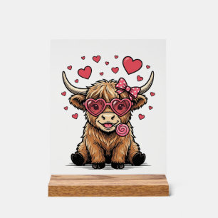 Süße Highland-Kuh-Valentinstag-Herz-Brille Vektor_ Acrylschild