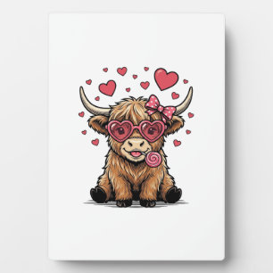 Süße Highland-Kuh Valentinstag Herz Brille Vektor_ Fotoplatte