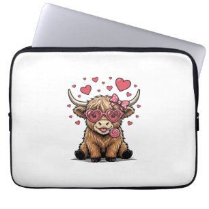 Süße Highland-Kuh Valentinstag Herz Brille Vektor_ Laptopschutzhülle