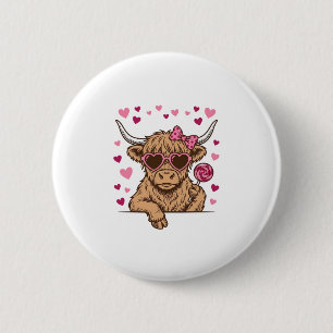 Süße Highland-Kuh-Valentinstag-Sonnenbrille-Vektor Button