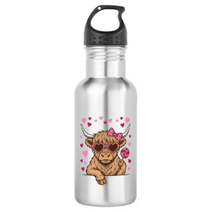 Süße Highland-Kuh-Valentinstag-Sonnenbrille Vektor Edelstahlflasche