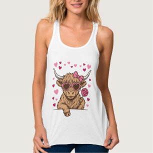 Süße Highland-Kuh-Valentinstag-Sonnenbrille Vektor Tank Top