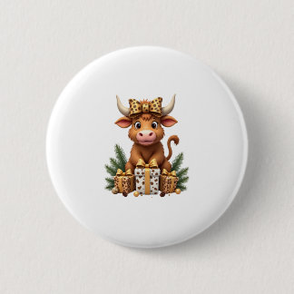Süße Highland-Kuh Weihnachten Santa Highland-Kuh L Button
