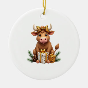 Süße Highland-Kuh Weihnachten Santa Highland-Kuh L Keramik Ornament