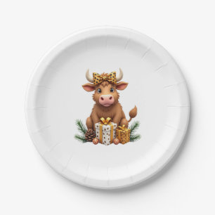Süße Highland-Kuh Weihnachten Santa Highland-Kuh L Pappteller