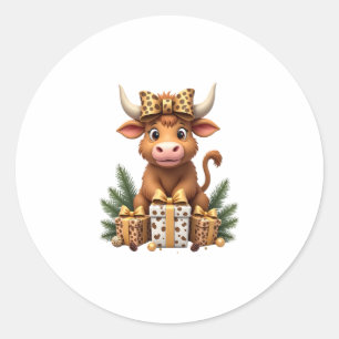 Süße Highland-Kuh Weihnachten Santa Highland-Kuh L Runder Aufkleber