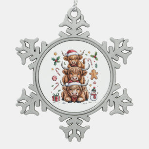 Süße Highland-Kuh Weihnachten Xmas Gemütlicher Win Schneeflocken Zinn-Ornament