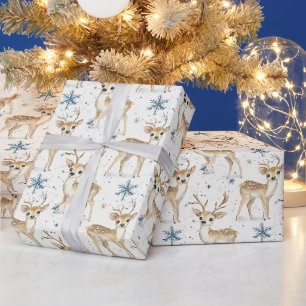 Süße Hirsch Blau Weihnachten Schneeflocken Geschenkpapier