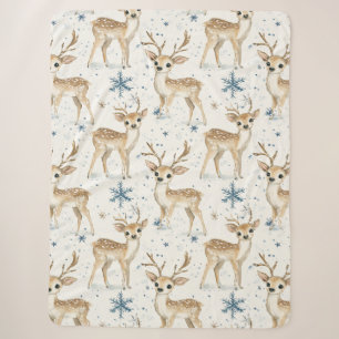 Süße Hirsch Blau Weihnachts-Schneeflocken Sherpadecke