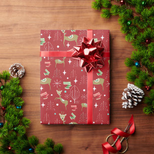 Süße Hirsche mit Weihnachtsbäumen und Schneeflocke Geschenkpapier