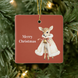 Süße Hirschmantel-Glocken-Weihnachtsbaumlichter Keramikornament