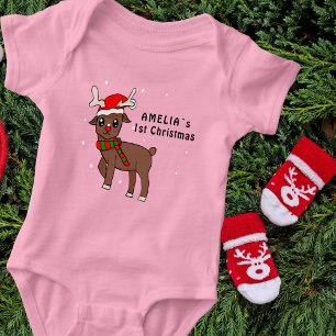 Süße Hirschzeichnung Baby`s 1. Weihnachten Baby Strampler