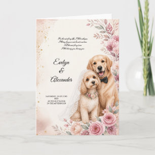 Süße Hochzeitshunde Blassrosa Floral Aquarell  Karte