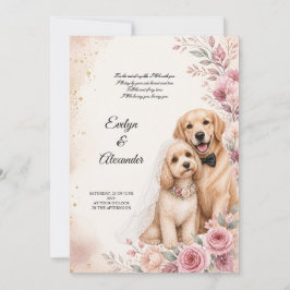 Süße Hochzeitshunde Rosa Floral Aquarell  Einladung