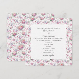 Süße Hochzeitstauben mit rosa Pfingstrosen und Bän Einladung