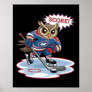 Süße Hockey-Eule Spaß Sport Kunst Design Poster