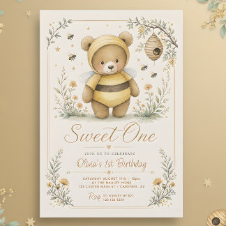 Süße Honey Bear 1. Geburtstag Einladung