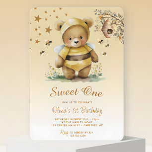 Süße Honey Bear Girl 1. Geburtstag Einladung